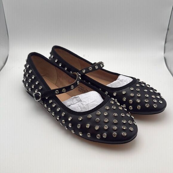 CUSHIONAIRE Flashy Women’s Bling Studded Mary Jane Flats SIZE 7 BLACK EMBELLISH - Picture 1 of 12